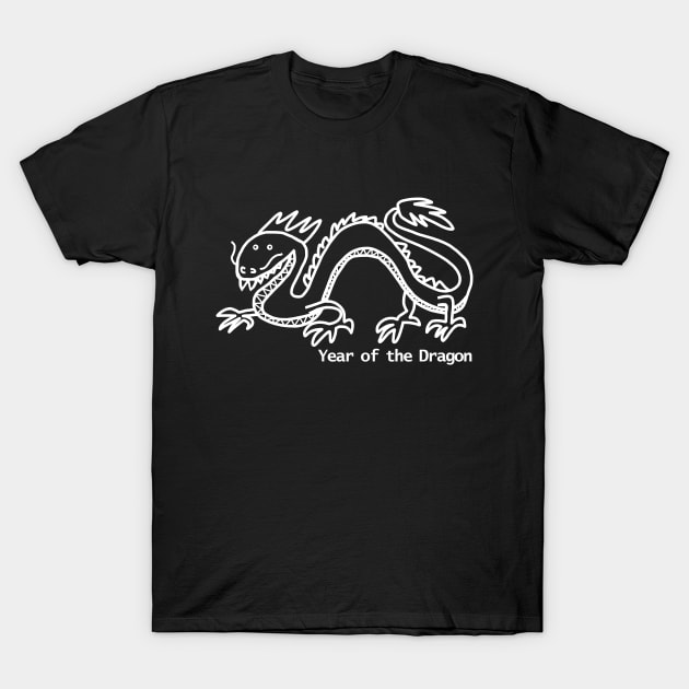 Year of the Dragon White Line T-Shirt by ellenhenryart